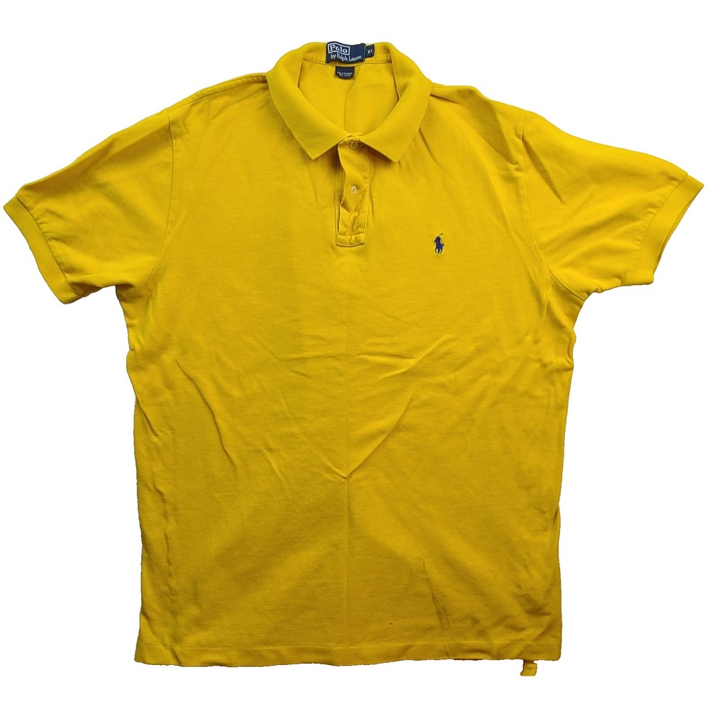 Polo Ralph Lauren Polo Shirt Men XL Yellow Blue Pony Cotton Short Sleeve Preppy
